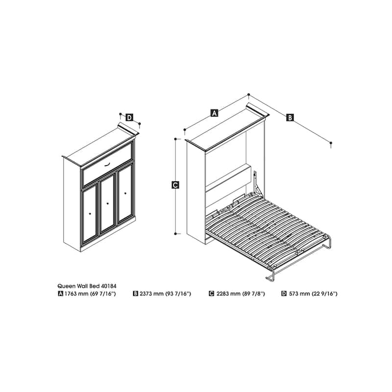Versatile 70W Queen Murphy Bed for Multipurpose Room by Bestar
