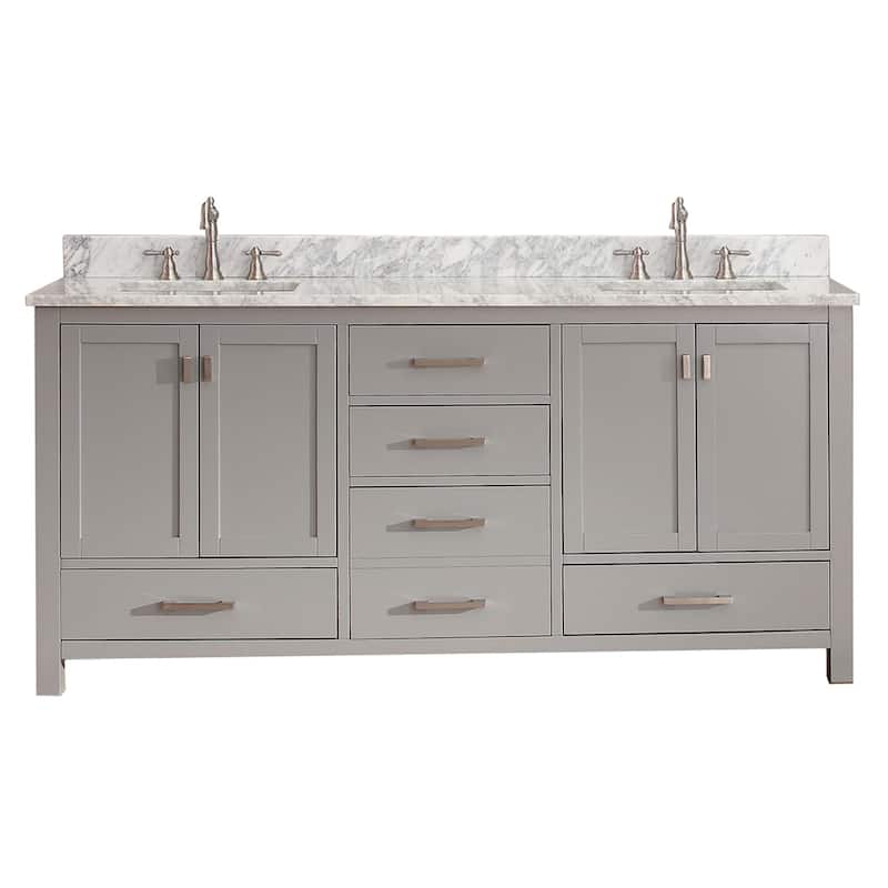 Avanity Modero 73-inch Double Vanity Combo in Chilled Grey with Top and Sink - Carrara White Marble Top