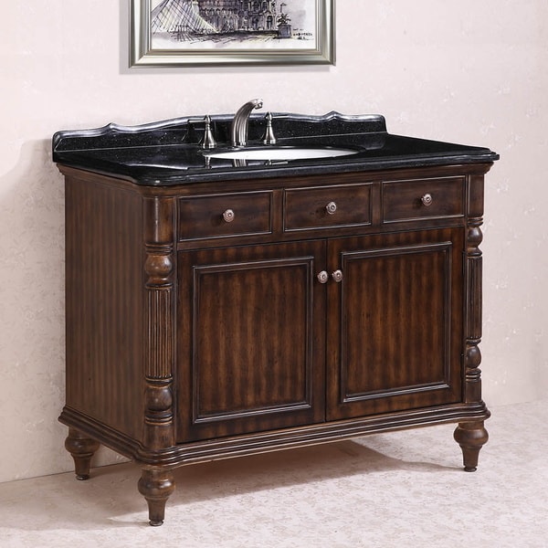 Absolute Black Granite Top Single Sink Bathroom Vanity in Walnut