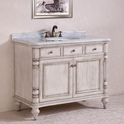 Carrara White Marble Top Single Sink Bathroom Vanity in Antique White