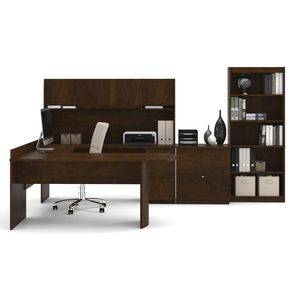 Bestar Executive U-shaped Workstation with Lateral File and Bookcase