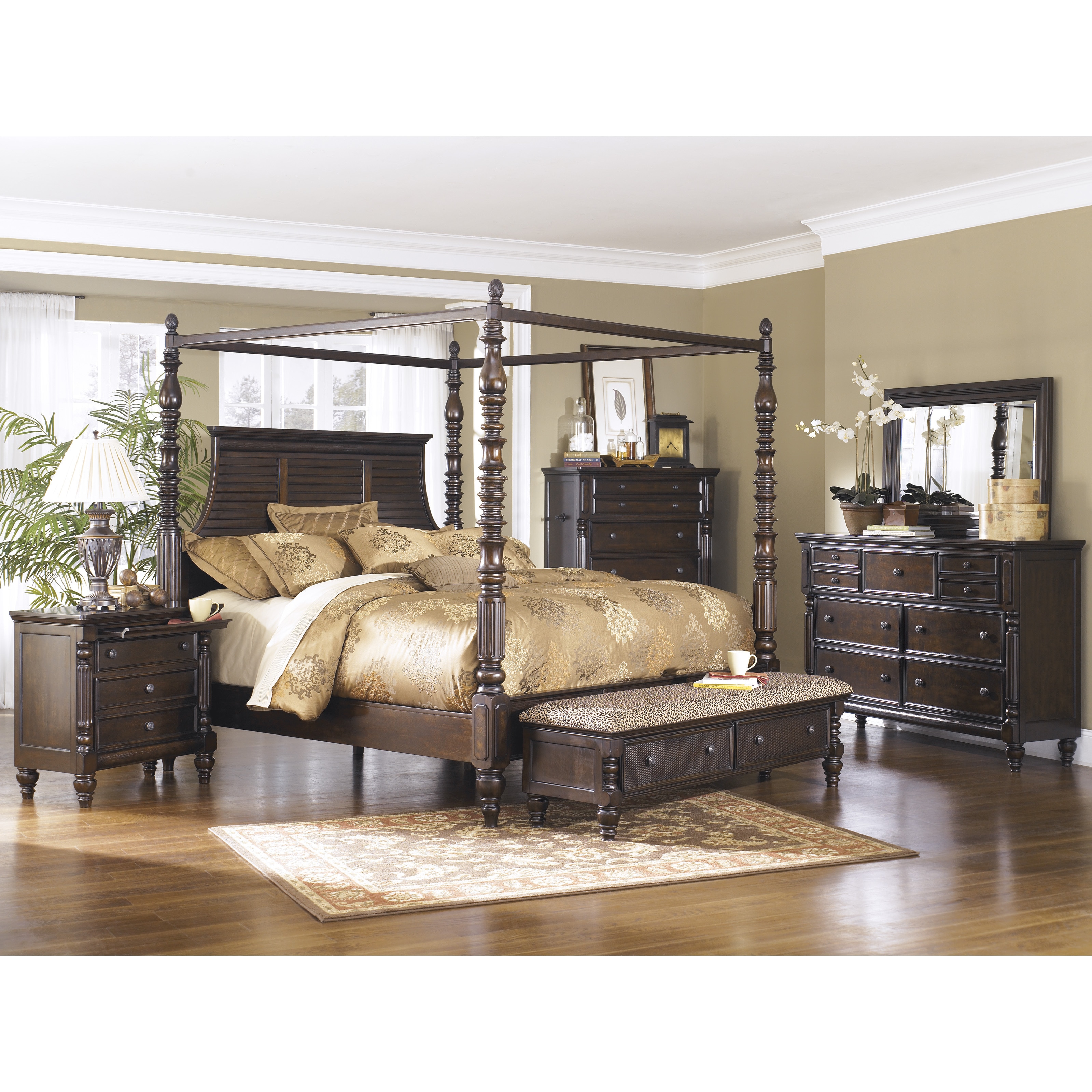 Shop Signature Design By Ashley Key Town Dark Brown Canopy Bed