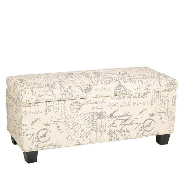 Cortesi Home Fitzgerald Script Linen Fabric Storage Long Bench Cortesi Home Fitzgerald Script Linen Fabric Storage Long Bench Ottoman