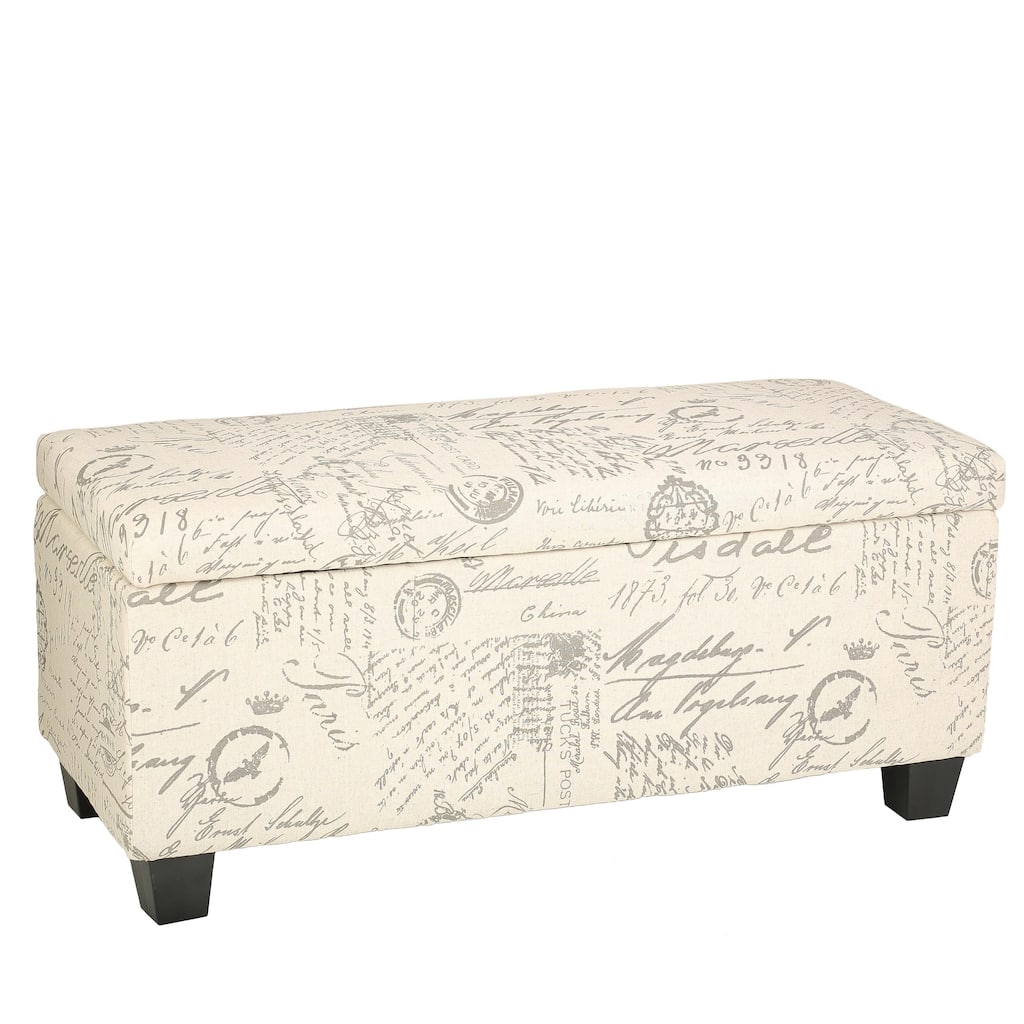 Cortesi Home Fitzgerald Script Fabric Storage Ottoman Long Bench