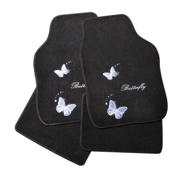 Shop Adeco Black Blue Butterfly 4 Piece Vehicle Floor Mats Free