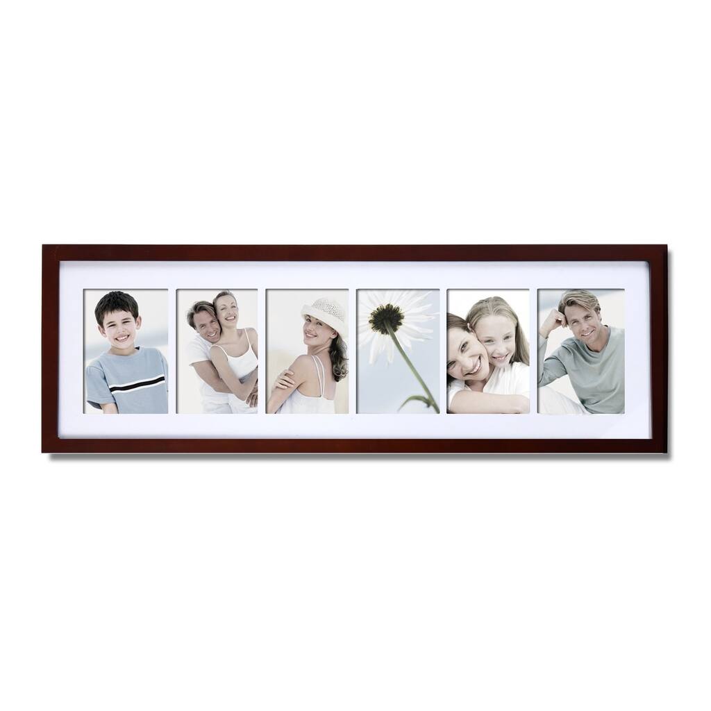Adeco 6-opening Walnut Matted Wall Hanging Collage Photo Frame