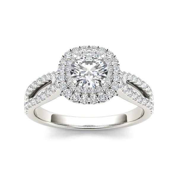 De Couer 14k White Gold 1 1/5ct TDW Diamond Halo Side Stone Ring (H I