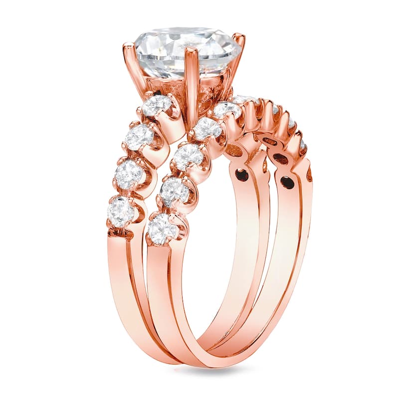 Auriya 14k Rose Gold 2ctw Classic Round Diamond Engagement Ring Set