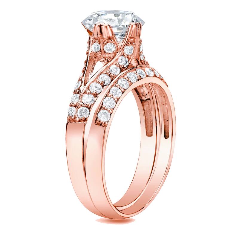 Auriya 14k Rose Gold 1 1/4ctw Unique Round Diamond Engagement Ring Set