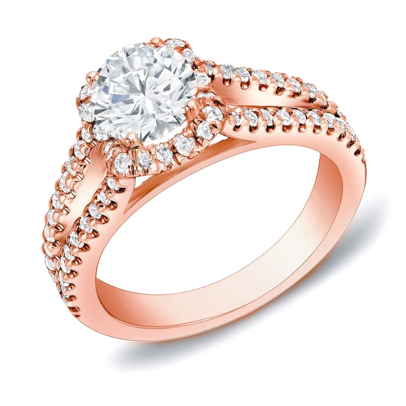 Auriya 14k Rose Gold 1 1/4ctw Modern Halo Diamond Engagement Ring