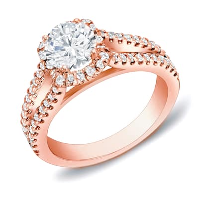 Auriya 14k Rose Gold 1 1/4ctw Modern Halo Diamond Engagement Ring