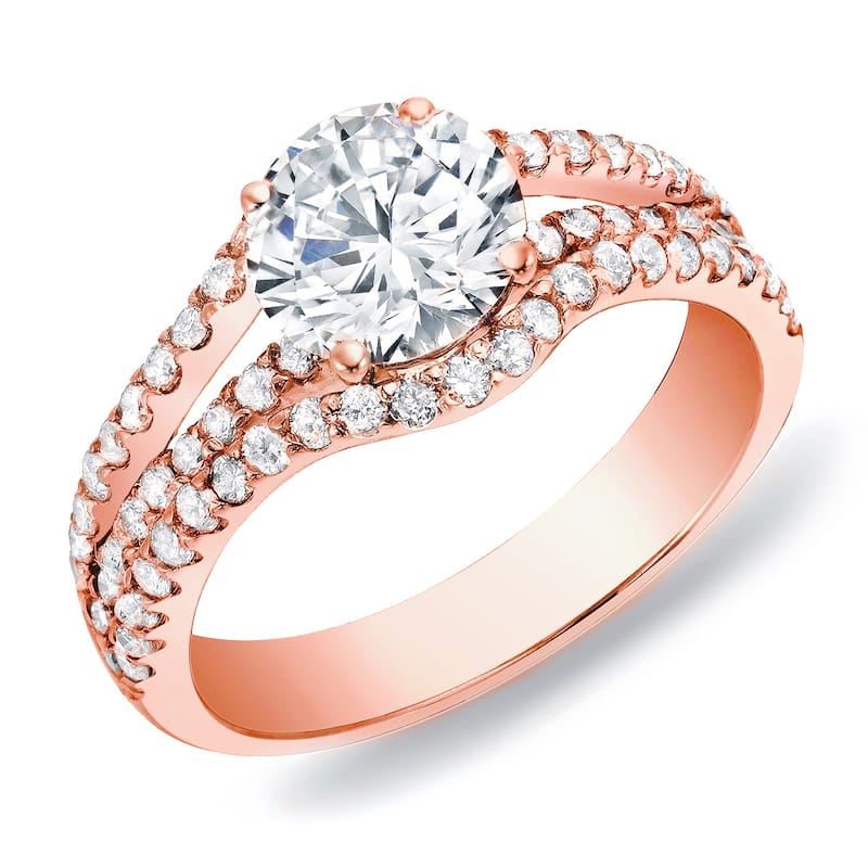 Auriya 14k Rose Gold 1ctw Triple Row Round Diamond Engagement Ring