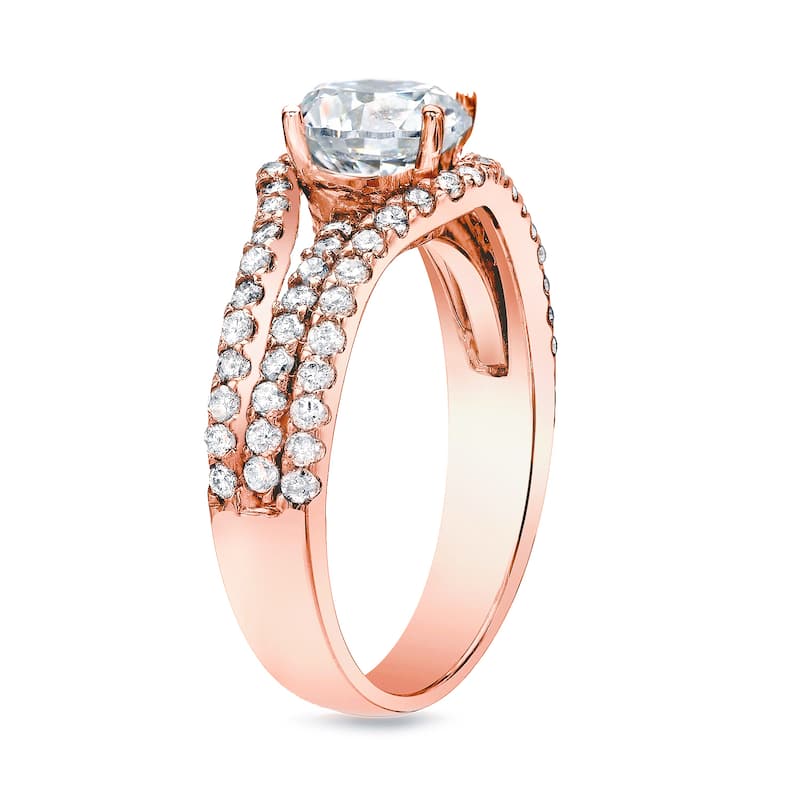 Auriya 14k Rose Gold 1ctw Triple Row Round Diamond Engagement Ring