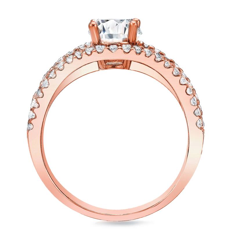 Auriya 14k Rose Gold 1ctw Triple Row Round Diamond Engagement Ring