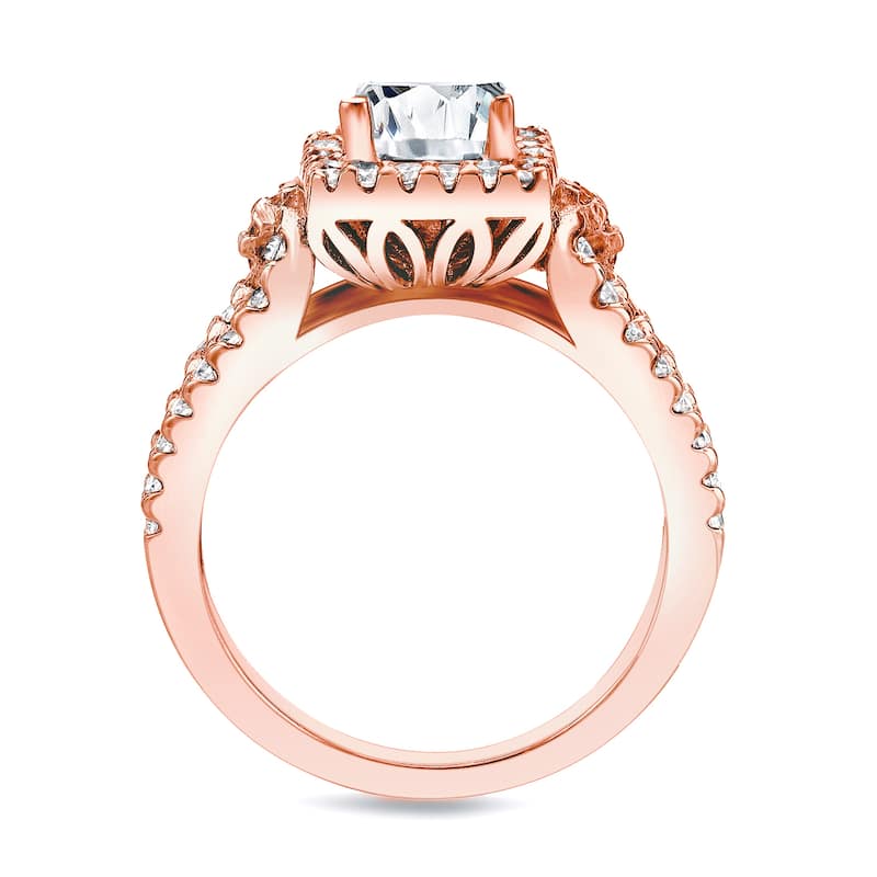 Auriya 14k Rose Gold 1 3/4ctw Princess-cut Halo Diamond Engagement Ring (H-I, SI1-SI2)