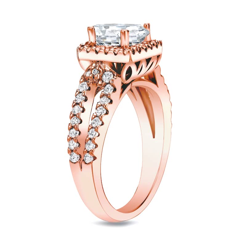 Auriya 14k Rose Gold 1 3/4ctw Princess-cut Halo Diamond Engagement Ring (H-I, SI1-SI2)
