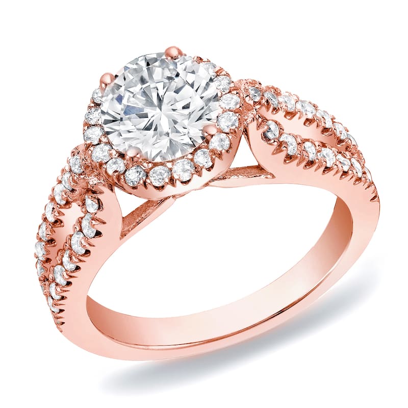 Auriya 14k Rose Gold 1 1/4ctw Split-shank Halo Diamond Engagement Ring