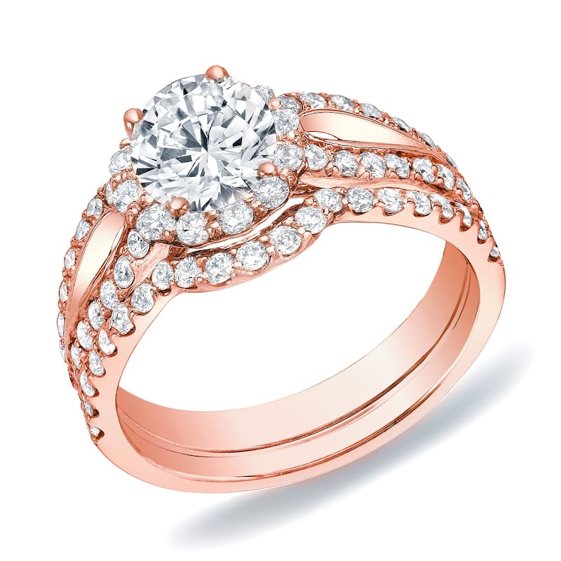 Auriya 14k Rose Gold 1 1/4ctw Split-shank Halo Diamond Engagement Ring