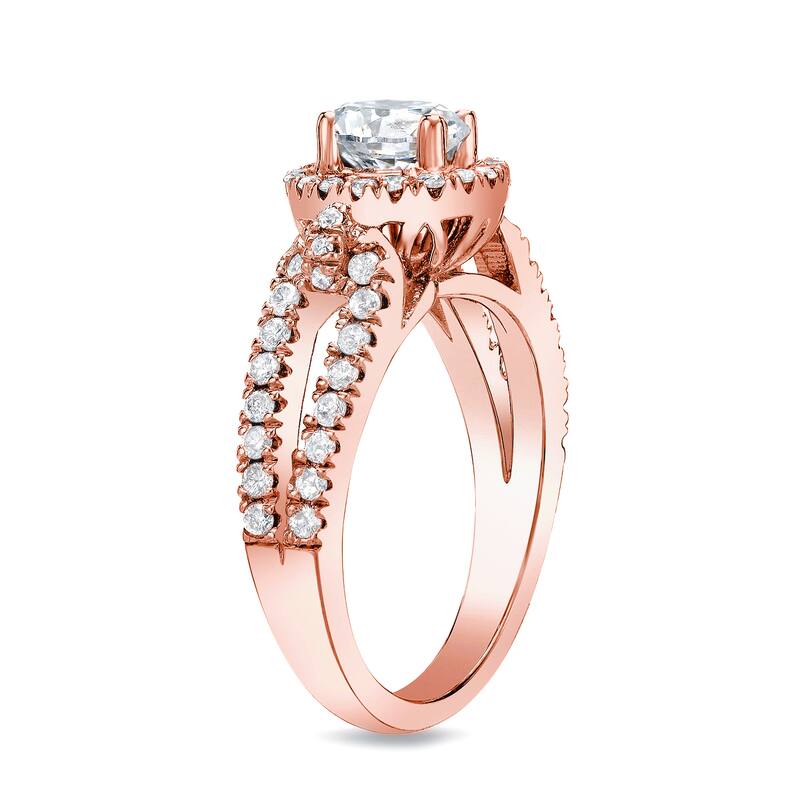 Auriya 14k Rose Gold 1 1/4ctw Split-shank Halo Diamond Engagement Ring