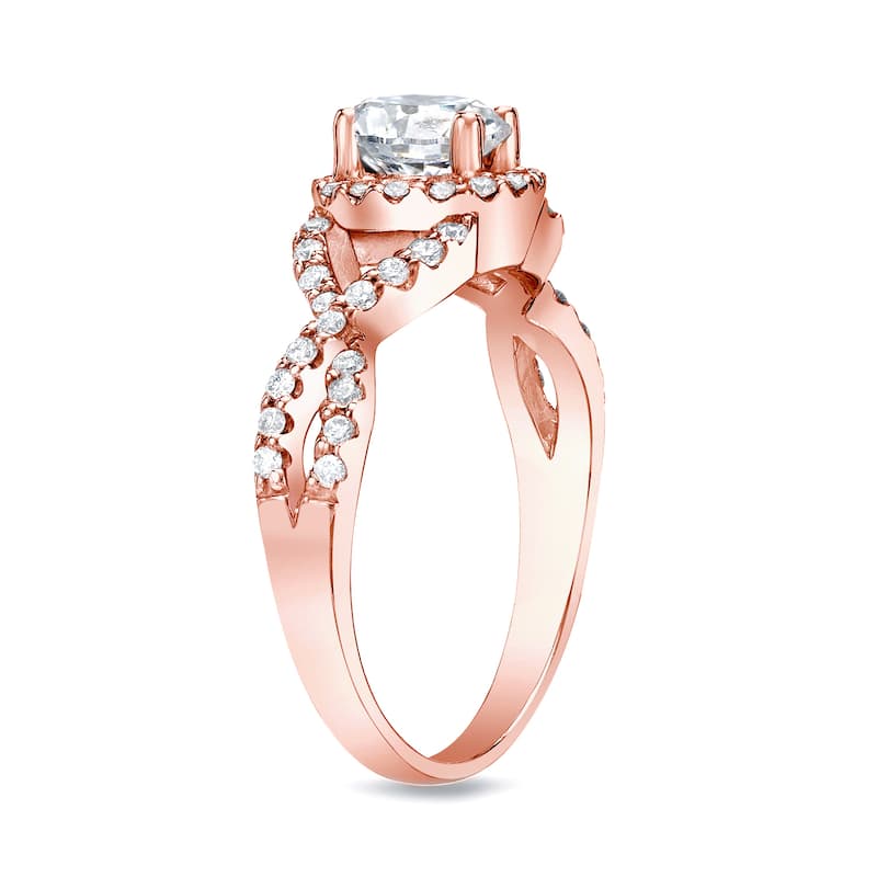 Auriya 14k Rose Gold 3/4ctw Split-shank Twist Halo Diamond Engagement Ring