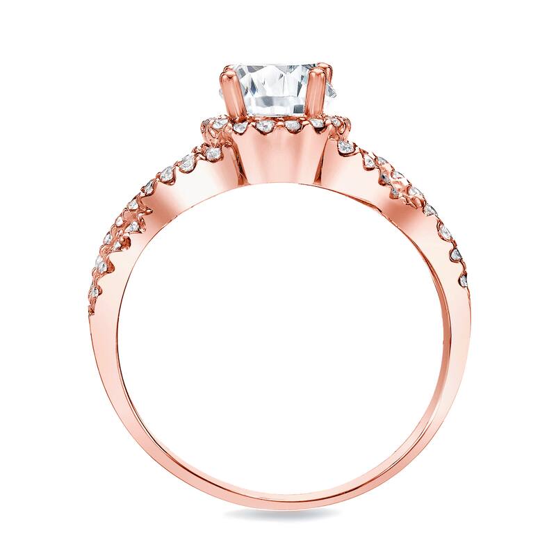 Auriya 14k Rose Gold 3/4ctw Split-shank Twist Halo Diamond Engagement Ring