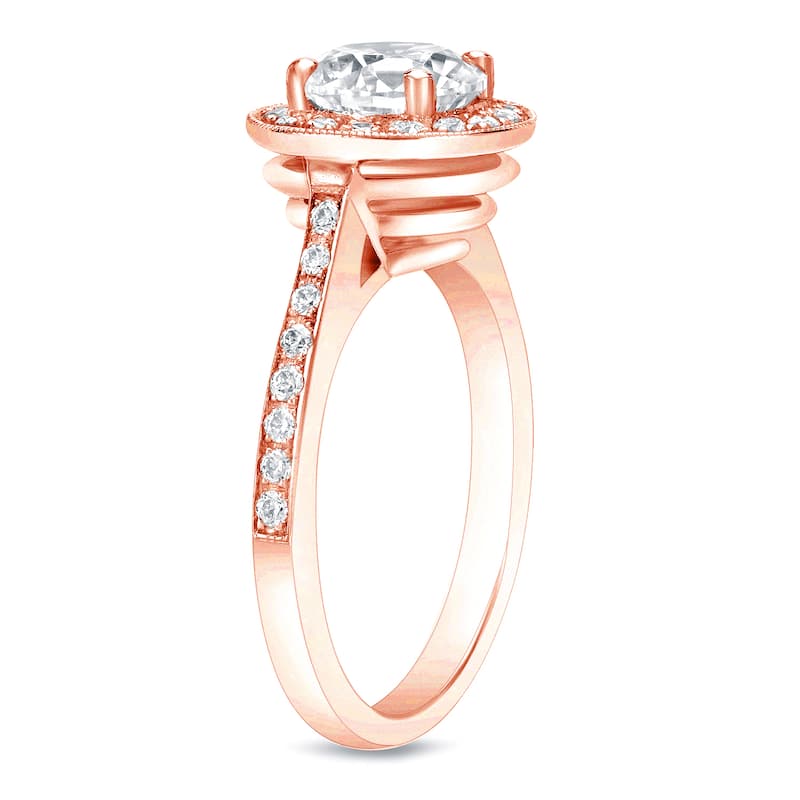 Auriya 14k Rose Gold 1 3/4ctw Round Halo Diamond Engagement Ring Certified (H-I, SI1-SI2)