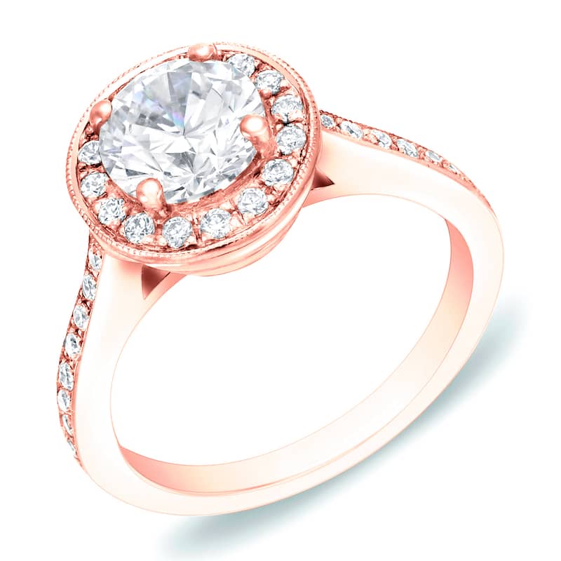Auriya 14k Rose Gold 1 3/4ctw Round Halo Diamond Engagement Ring Certified (H-I, SI1-SI2)