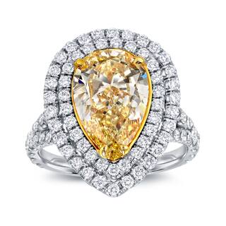 auriya 18k two tone gold 4ct tdw fancy yellow diamond pear shape halo engagement ring - Overstock Wedding Rings auriya 18k two tone gold 4ct tdw fancy yellow diamond pear shape halo engagement ring - Overstock Wedding Rings