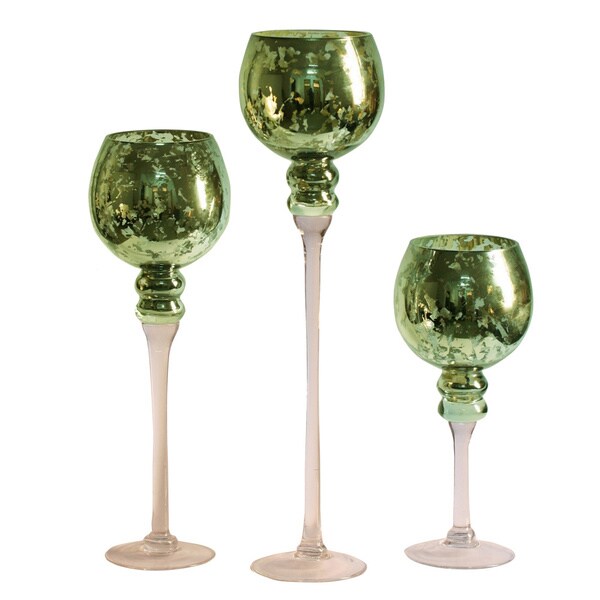 piece Green Mercury Glass Stem Vase Set   16595507  
