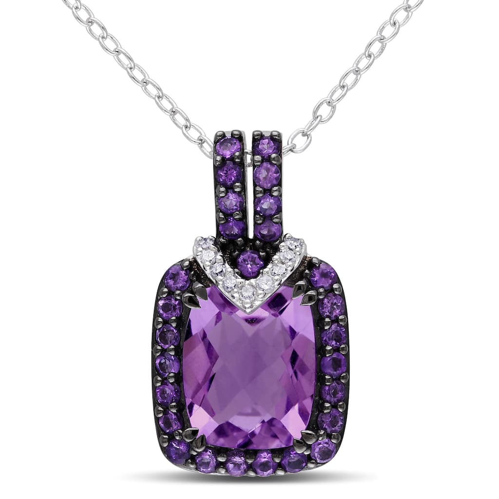 Miadora Silver 3 1/8ct TGW Amethyst and Diamond Accent Necklace