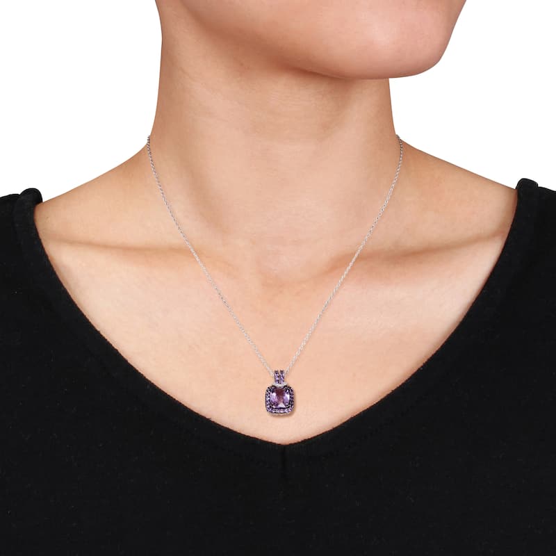 Miadora Silver 3 1/8ct TGW Amethyst and Diamond Accent Necklace