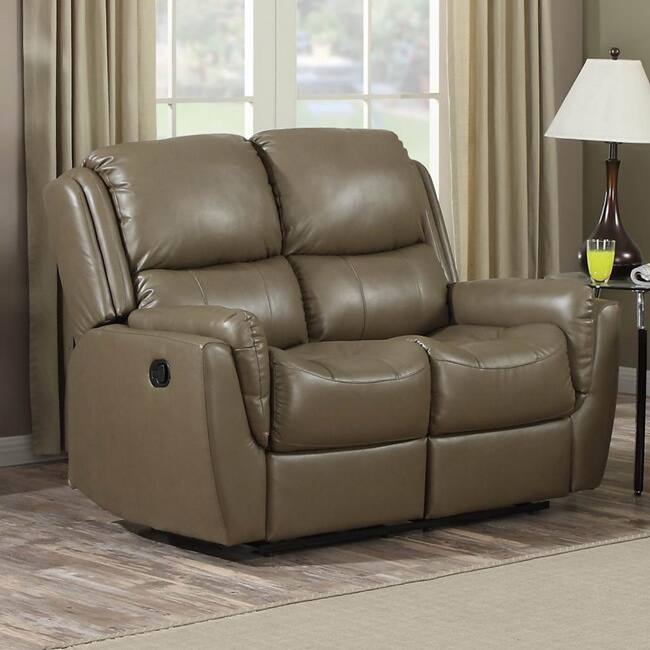 Aldo Acorn Brown Bonded Leather Reclining Loveseat