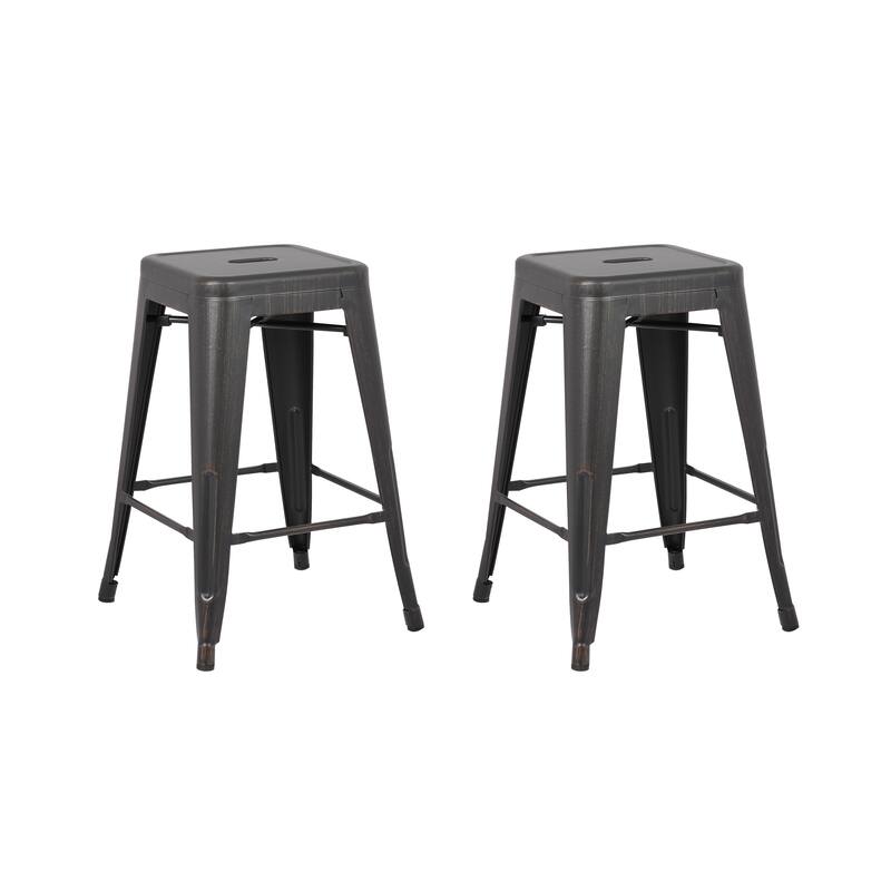 Vintage Industrial 24-inch Backless Stools (Set of 2)