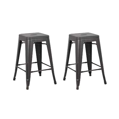 Vintage Industrial 24-inch Backless Stools (Set of 2)