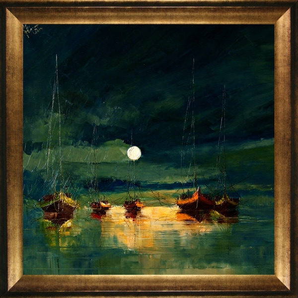 Justyna Kopania 'Boats (with moon)' Framed Print Art