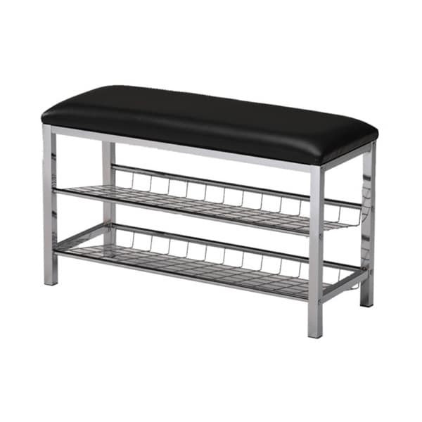 Black Bonded Leather/ Chrome Frame Shoe Storage Bench