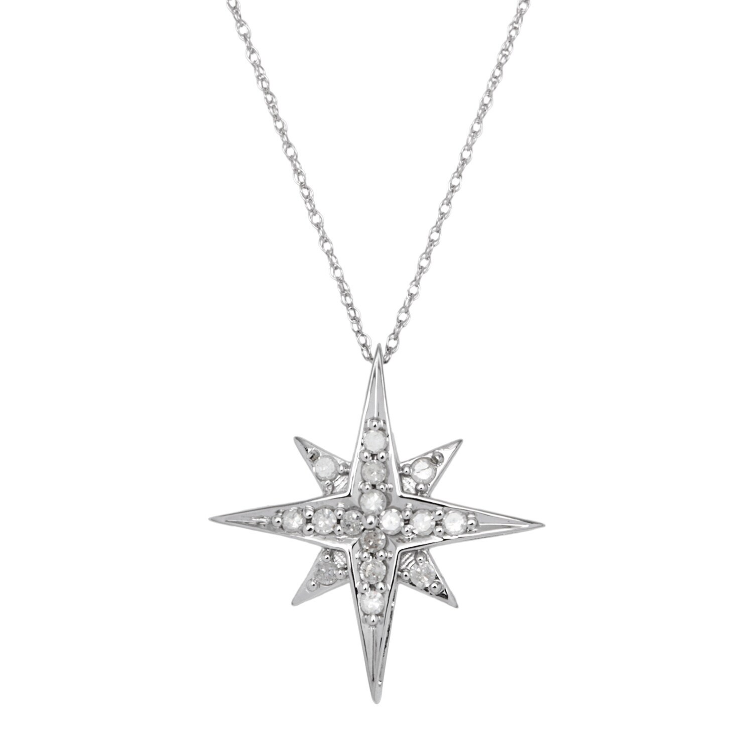 10k White Gold 1/4ct TDW Diamond Starburst Pendant Necklace (I-J, I2-I3 ...