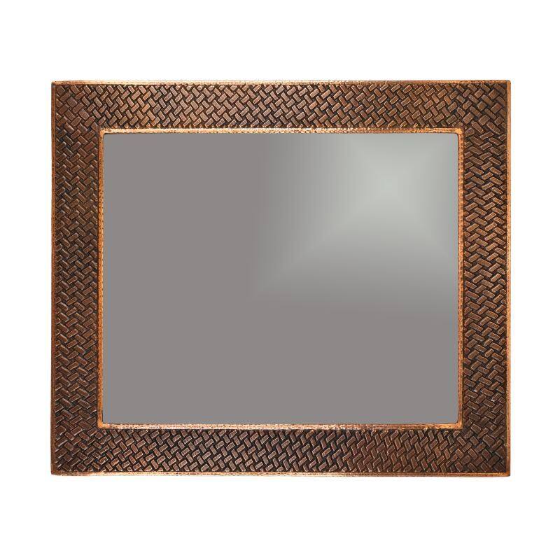 36-inch Hand Hammered Rectangle Copper Mirror with Decorative Braid Design (MFREC3631-BR) - Oil Rubbed Bronze