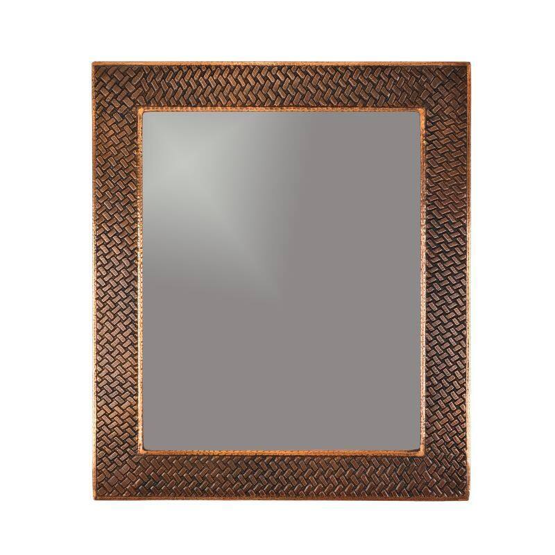 36-inch Hand Hammered Rectangle Copper Mirror with Decorative Braid Design (MFREC3631-BR) - Oil Rubbed Bronze