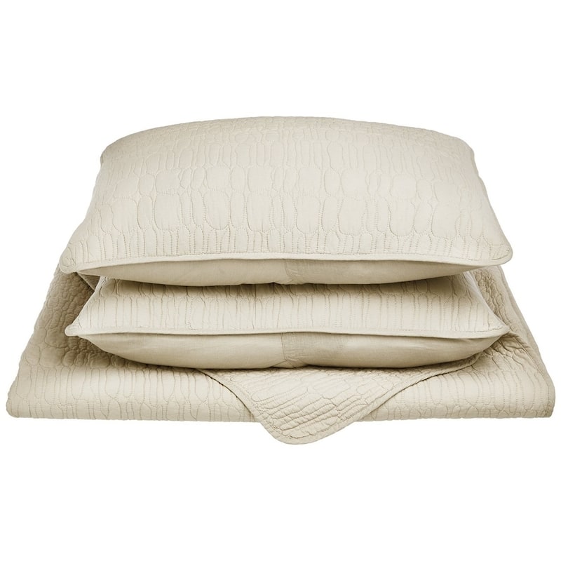 Superior Farmhouse Cotton Reversible Rustic Quilt Set - Ivory - Full - Queen - 3 Piece