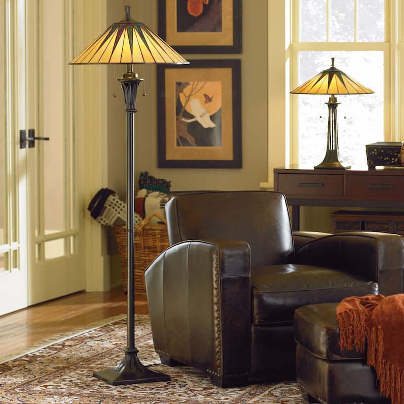 Gotham Vintage Bronze and Art Glass 2-light Floor Lamp