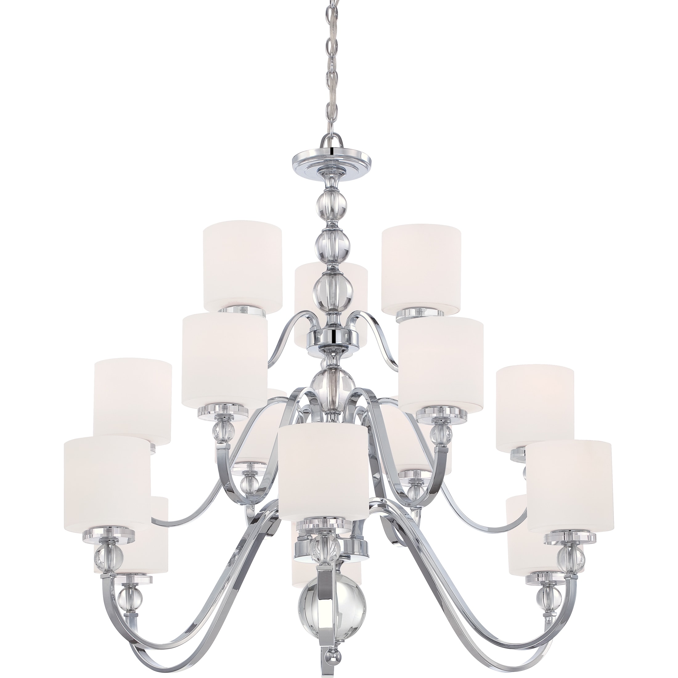 Quoizel Downtown Polished Chrome and Opal Glass 3-tier 15-light Chandelier (Incandescent, Chrome, Chandelier) - Chandeliers For Bedrooms by Overstock.com