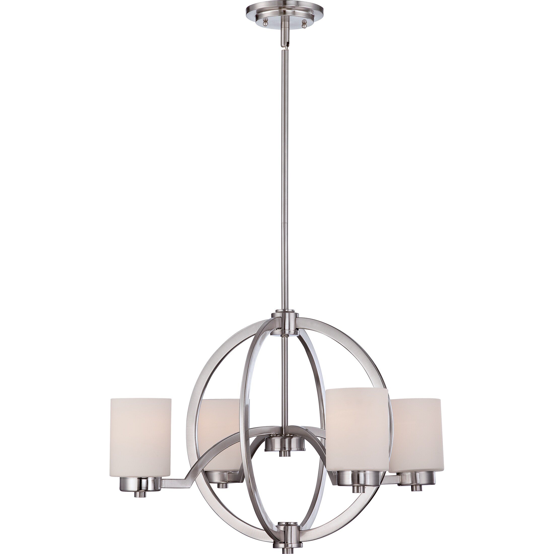 Quoizel Celestial Brushed Nickel and Opal Glass 4-light Chandelier (Brushed Nickel Chandelier) - Chandeliers For Bedrooms by Overstock.com