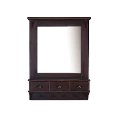 Bombay Brown Wall Mirror with Drawers and Hooks - A/N