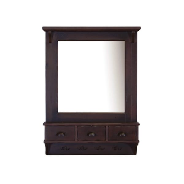 Shop Bombay Brown Wall Mirror with Drawers and Hooks Free Shipping