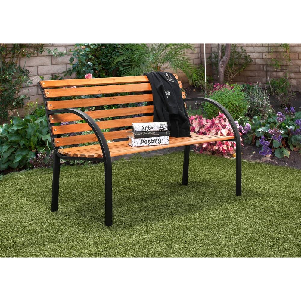 Sury Traditional Oak Wood Slatted Outdoor Bench by Furniture of America