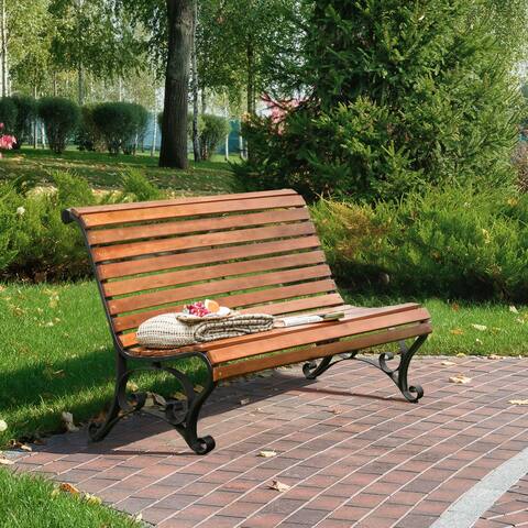Furniture of America Vile Cottage Oak Solid Wood Outdoor Bench