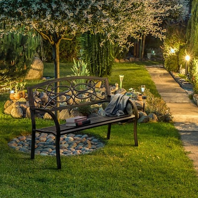 Furniture of America 50 In. Bronze Metal Outdoor Curved-arm Garden Bench