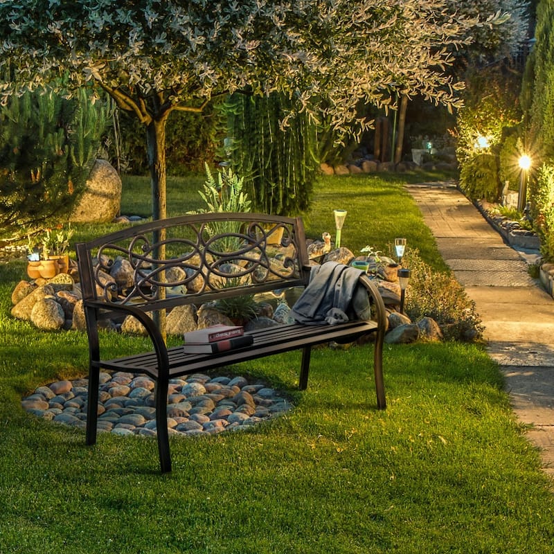 Contemporary Bronze 50-inch Metal Outdoor Curved-arm Garden Bench by Furniture of America