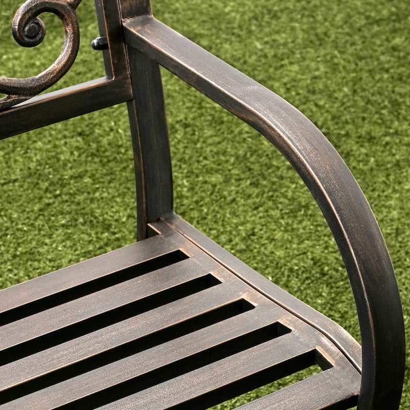 Contemporary Bronze 50-inch Metal Outdoor Curved-arm Garden Bench by Furniture of America
